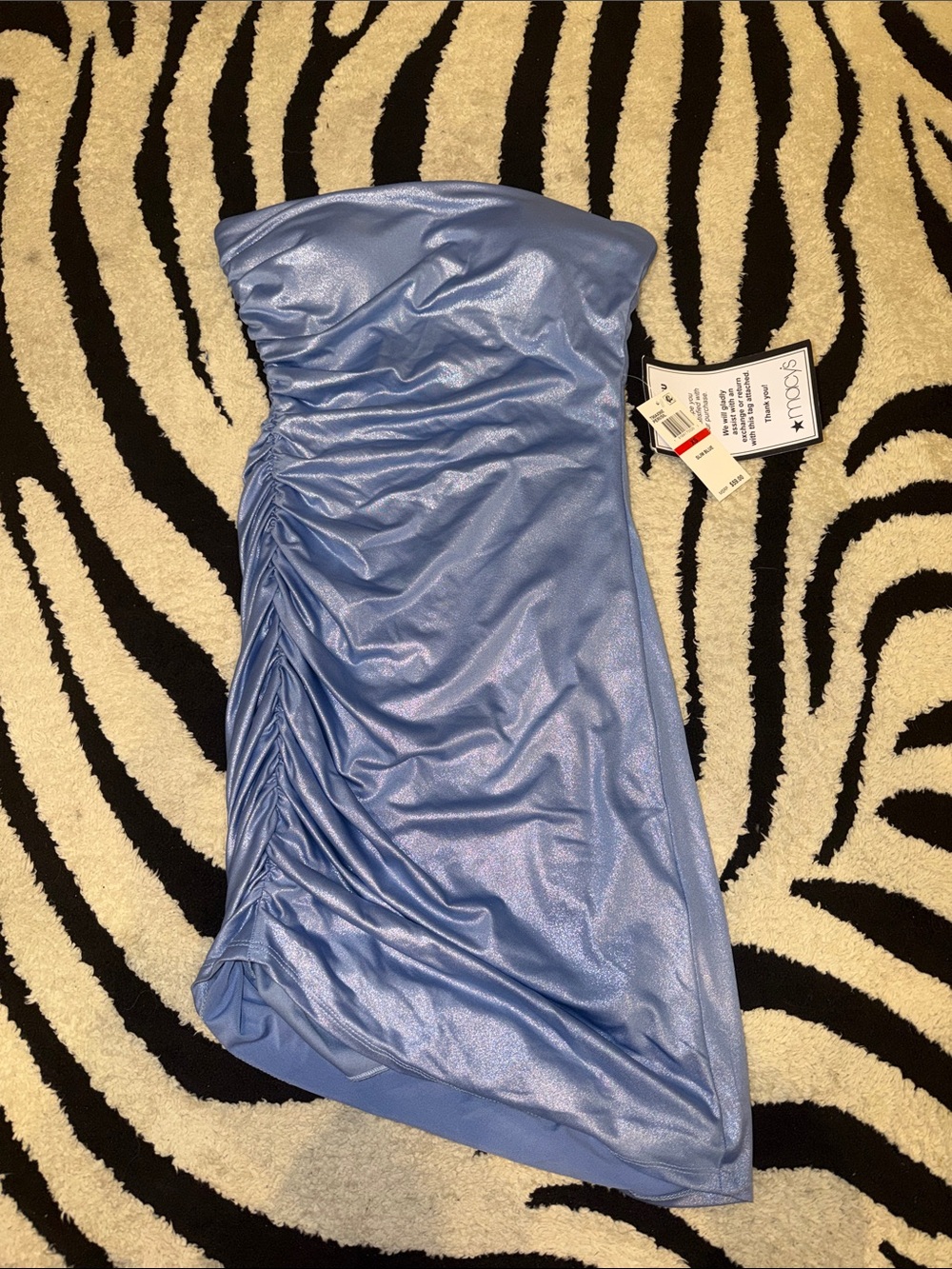 B Darlin Strapless Ruched Satin Midi Dress - Light Periwinkle